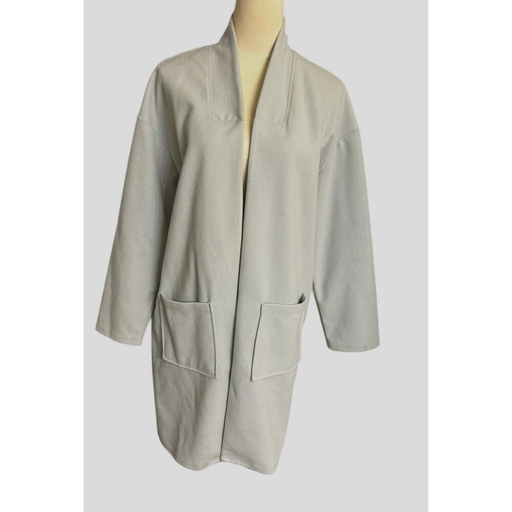 Leith Gray Long-Line Open Trench Coat Pocket Style Long Cardigan Jacket Sz S